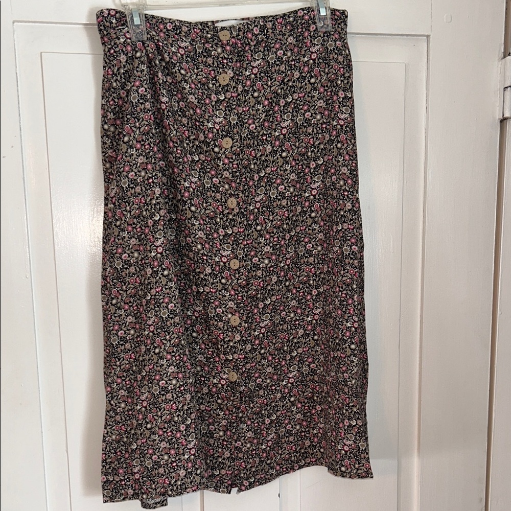 Y2K Women’s Ditsy Floral Midi Skirt Size 8 Dark Fairy Woodland Office Festival